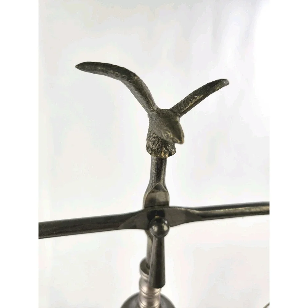 Vintage Wood & Metal Functioning Libra Scale‎ of Justice w Eagle Finial
